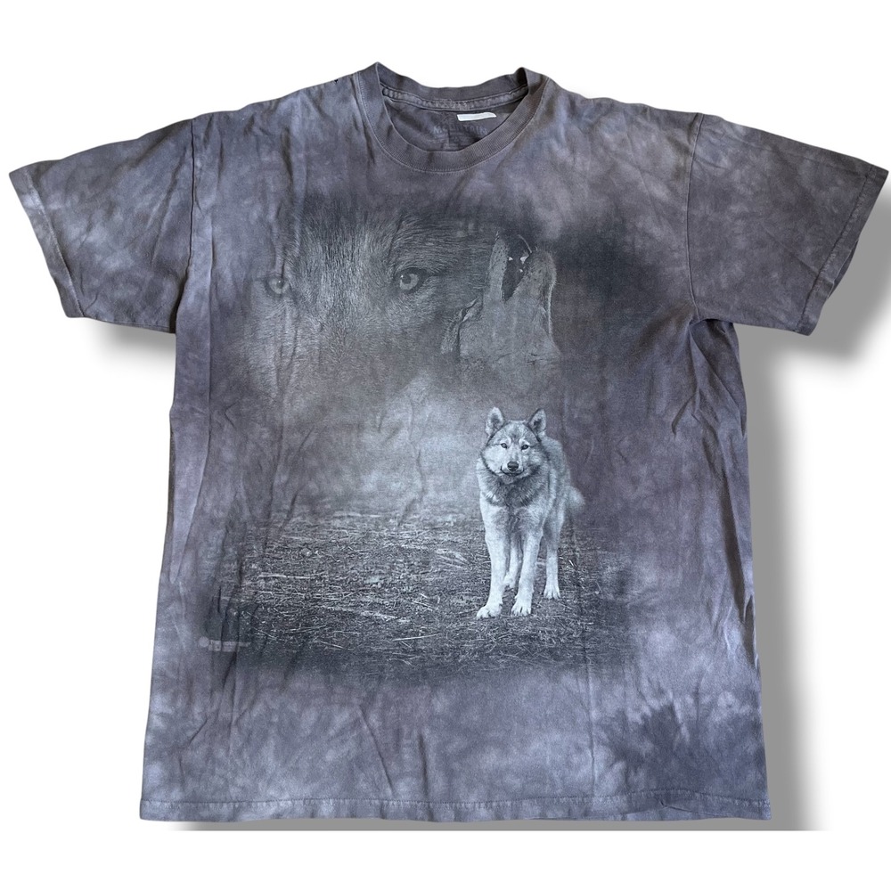 The Mountain Wolf Graphic T-Shirt Mens Large Grey Tie Dye Nature Tee